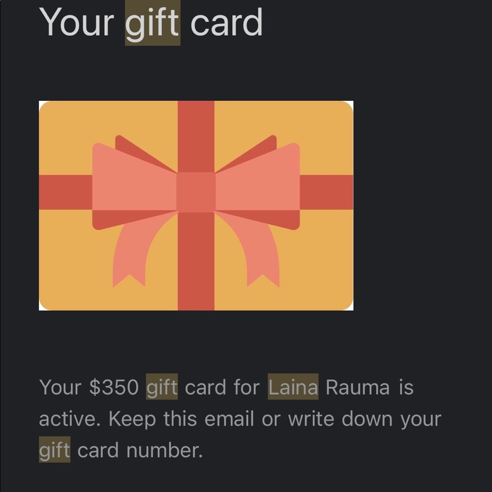 Laina Rauma 350$ gift card